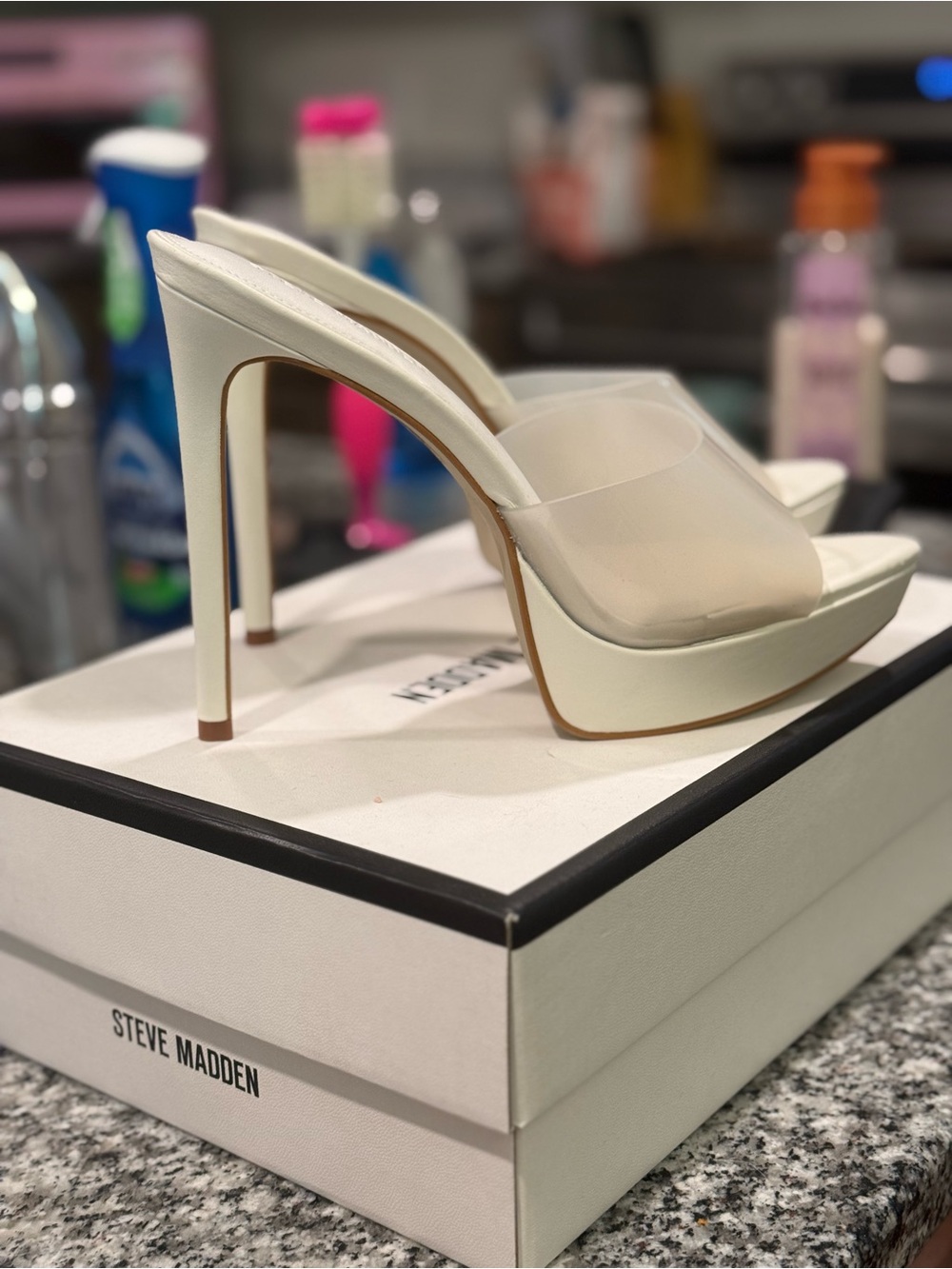 Steve Madden Motel White/Cream Platform Slide Heels